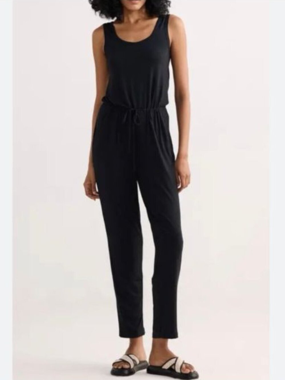 Madewell Relaxed Drawstring Tank Jumpsuit Black Cotton Blend XS